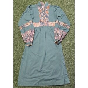 VTG 70s Mindy Malone Patchwork Prairie Maxi Dress Boho Cottagecore Bishop Sleeve